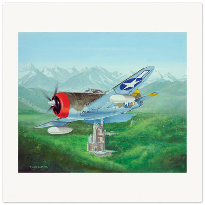 Thijs Postma - Poster - Republic Thunderbolt USAF Over Schloss Neuschwanstein Poster Only TP Aviation Art 70x70 cm / 28x28″ 