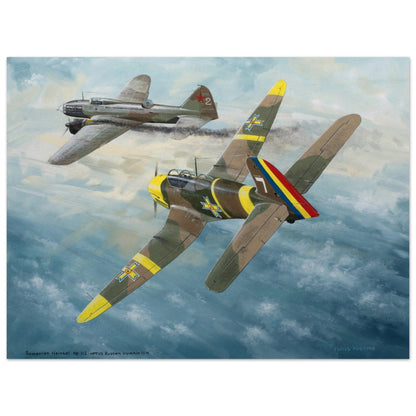 Thijs Postma - Poster - Romanian Heinkel He 112 Attacks Russian Ilyushin Il-4 Poster Only TP Aviation Art 45x60 cm / 18x24″ 