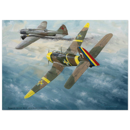 Thijs Postma - Poster - Romanian Heinkel He 112 Attacks Russian Ilyushin Il-4 Poster Only TP Aviation Art 50x70 cm / 20x28″ 