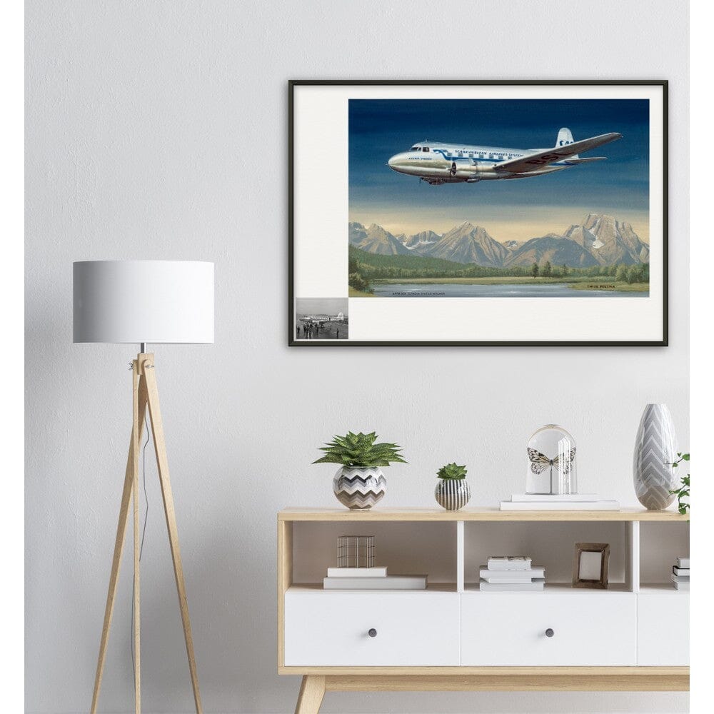 Thijs Postma - Poster - SAAB 90A Scandia SAS Flying Over Sweden - Metal Frame Poster - Metal Frame TP Aviation Art 