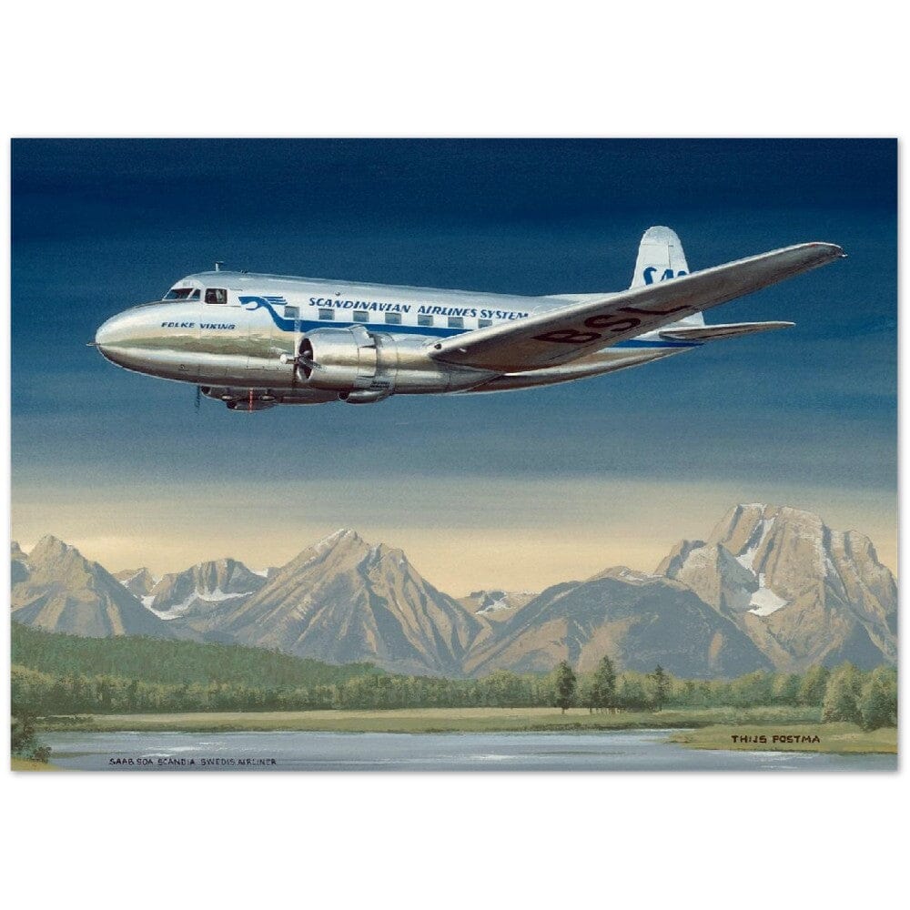 Thijs Postma - Poster - SAAB 90A Scandia SAS Flying Over Sweden Poster Only TP Aviation Art 50x70 cm / 20x28″ 