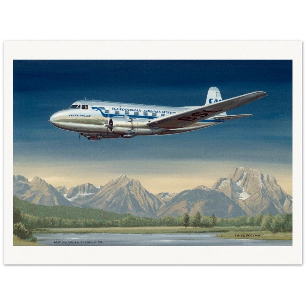 Thijs Postma - Poster - SAAB 90A Scandia SAS Flying Over Sweden Poster Only TP Aviation Art 60x80 cm / 24x32″ 