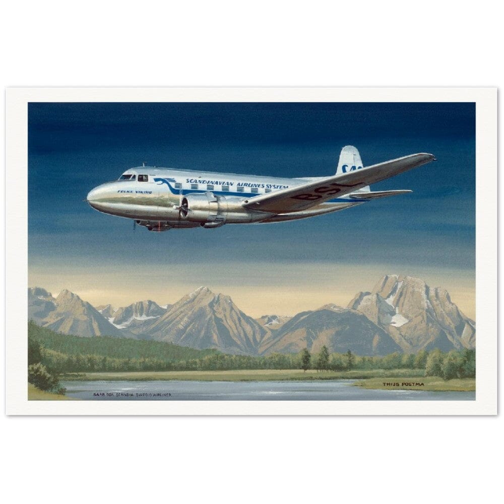 Thijs Postma - Poster - SAAB 90A Scandia SAS Flying Over Sweden Poster Only TP Aviation Art 60x90 cm / 24x36″ 