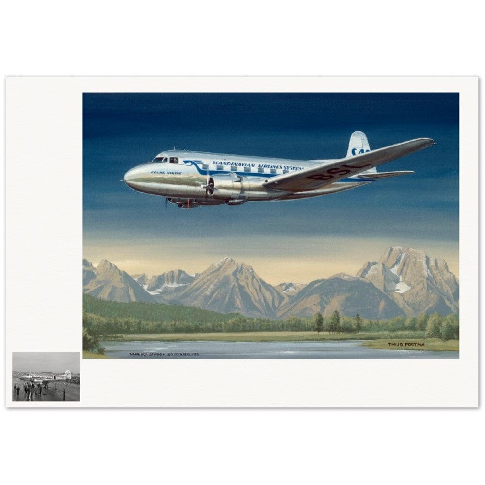 Thijs Postma - Poster - SAAB 90A Scandia SAS Flying Over Sweden Poster Only TP Aviation Art 70x100 cm / 28x40″ 