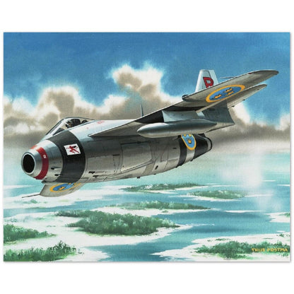 Thijs Postma - Poster - SAAB J-29 Tunnan Over Sweden Poster Only TP Aviation Art 40x50 cm / 16x20″ 