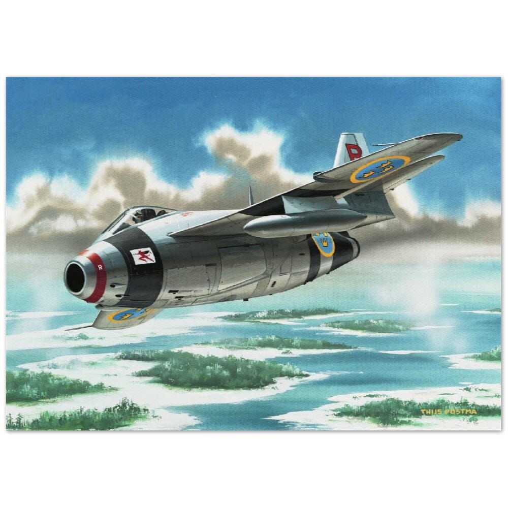 Thijs Postma - Poster - SAAB J-29 Tunnan Over Sweden Poster Only TP Aviation Art 50x70 cm / 20x28″ 