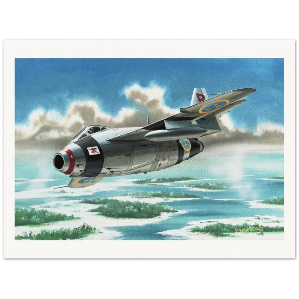 Thijs Postma - Poster - SAAB J-29 Tunnan Over Sweden Poster Only TP Aviation Art 60x80 cm / 24x32″ 