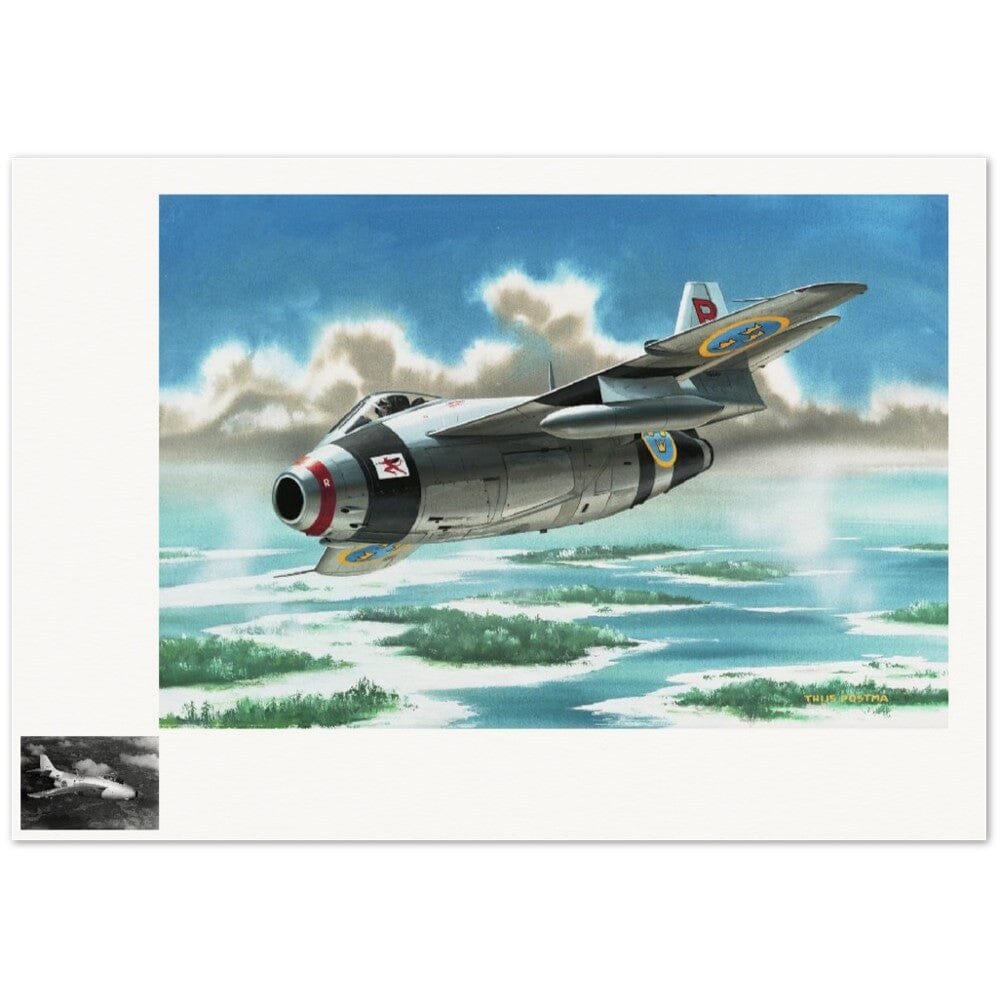 Thijs Postma - Poster - SAAB J-29 Tunnan Over Sweden Poster Only TP Aviation Art 70x100 cm / 28x40″ 