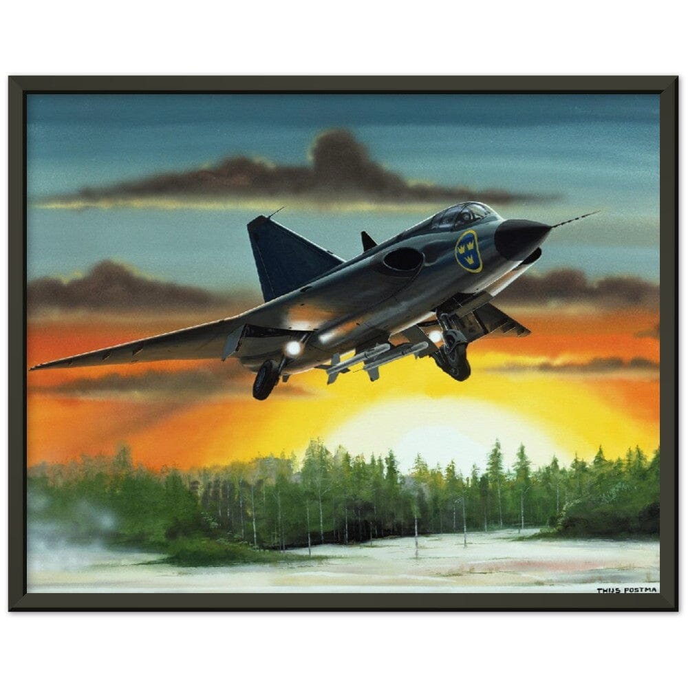 Thijs Postma - Poster - SAAB J-35 Draken - Metal Frame Poster - Metal Frame TP Aviation Art 40x50 cm / 16x20″ Black 