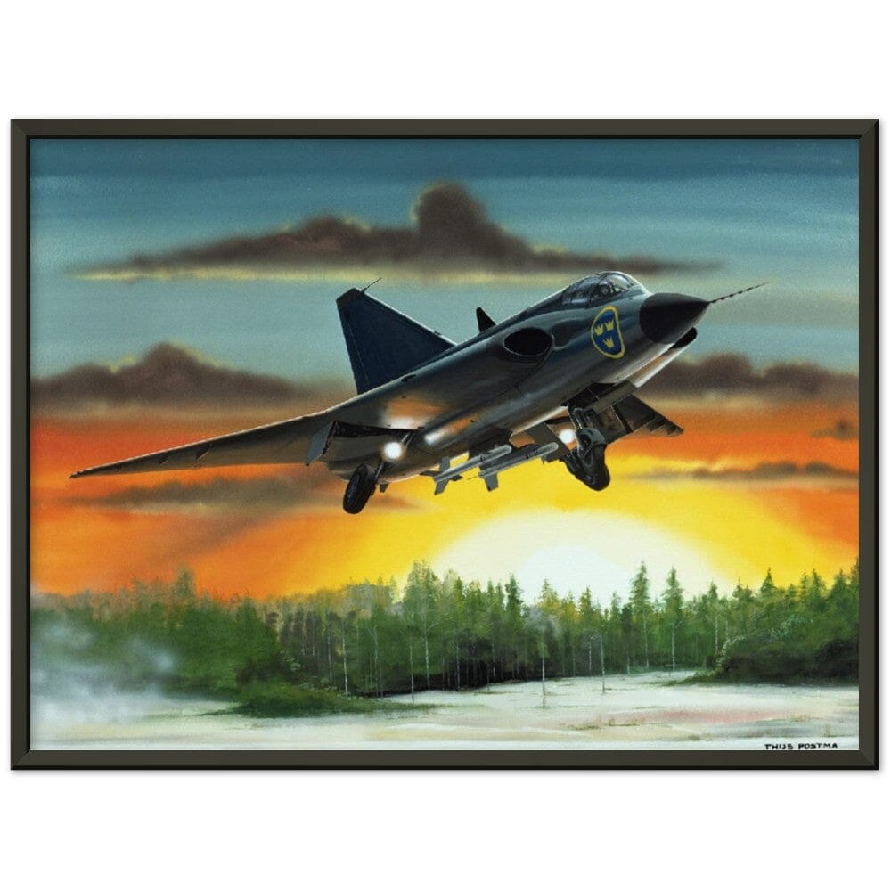 Thijs Postma - Poster - SAAB J-35 Draken - Metal Frame Poster - Metal Frame TP Aviation Art 45x60 cm / 18x24″ Black 