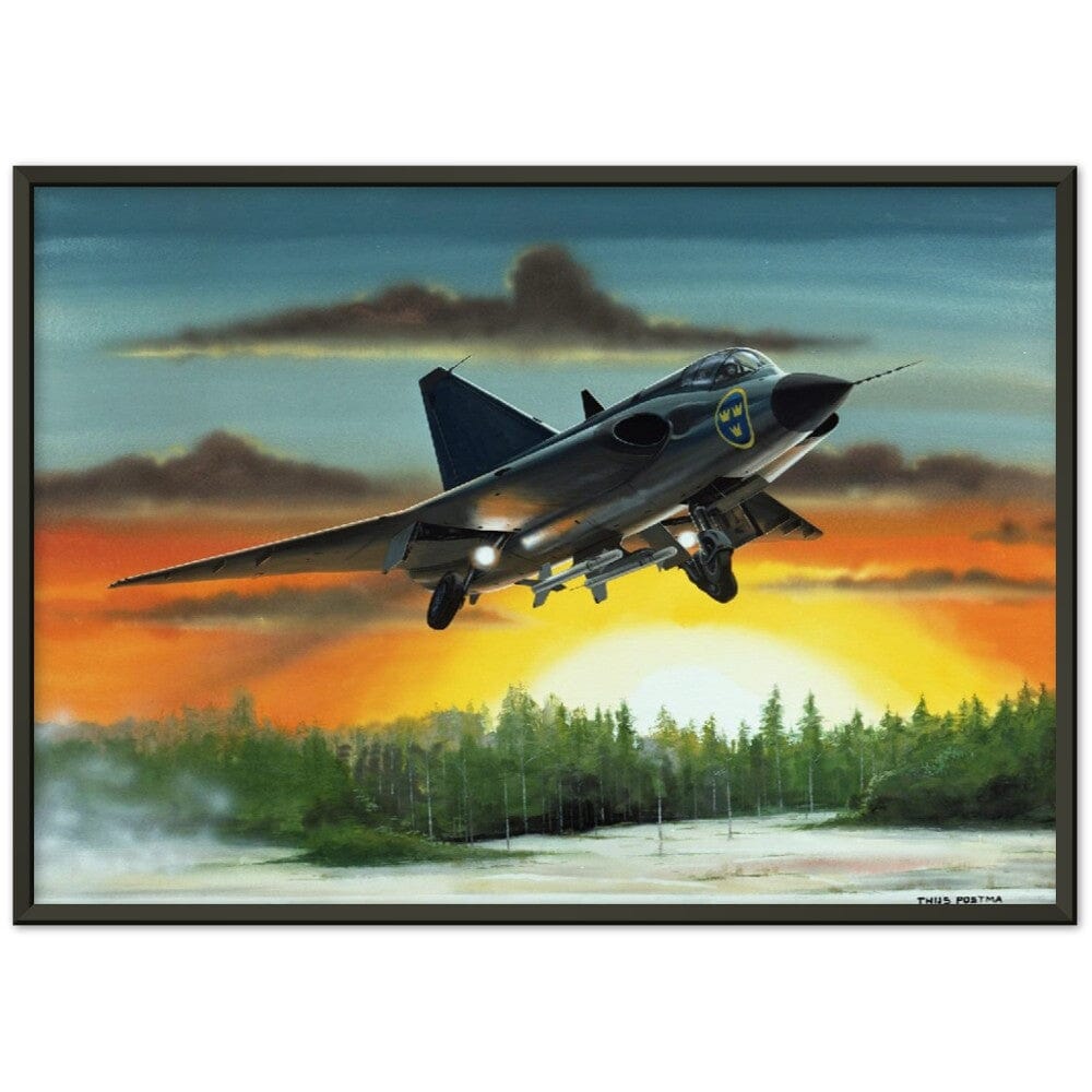 Thijs Postma - Poster - SAAB J-35 Draken - Metal Frame Poster - Metal Frame TP Aviation Art 50x70 cm / 20x28″ Black 