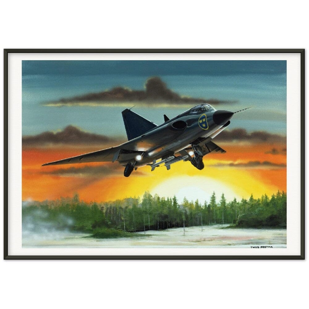 Thijs Postma - Poster - SAAB J-35 Draken - Metal Frame Poster - Metal Frame TP Aviation Art 70x100 cm / 28x40″ Black 