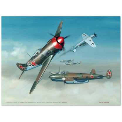Thijs Postma - Poster - Soviet Lavochkin La-5 Escorting Petlyakov Pe-2's Poster Only TP Aviation Art 45x60 cm / 18x24″ 