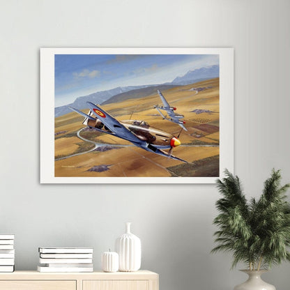 Thijs Postma - Poster - Spanish Heinkel He 112 Intercepting A Lockheed P-38 Lightning Poster Only TP Aviation Art 