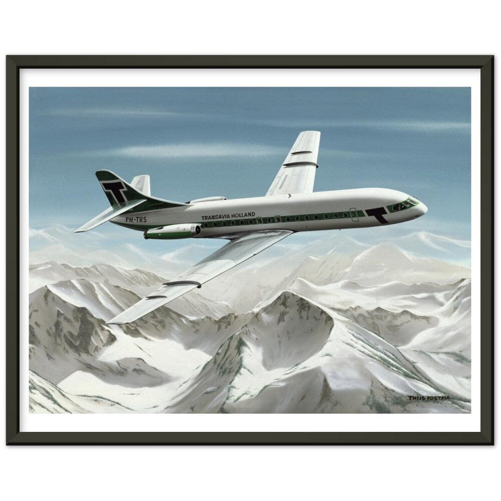 Thijs Postma - Poster - Sud-Est SE-210 Caravelle Transavia - Metal Frame Poster - Metal Frame TP Aviation Art 40x50 cm / 16x20″ Black 