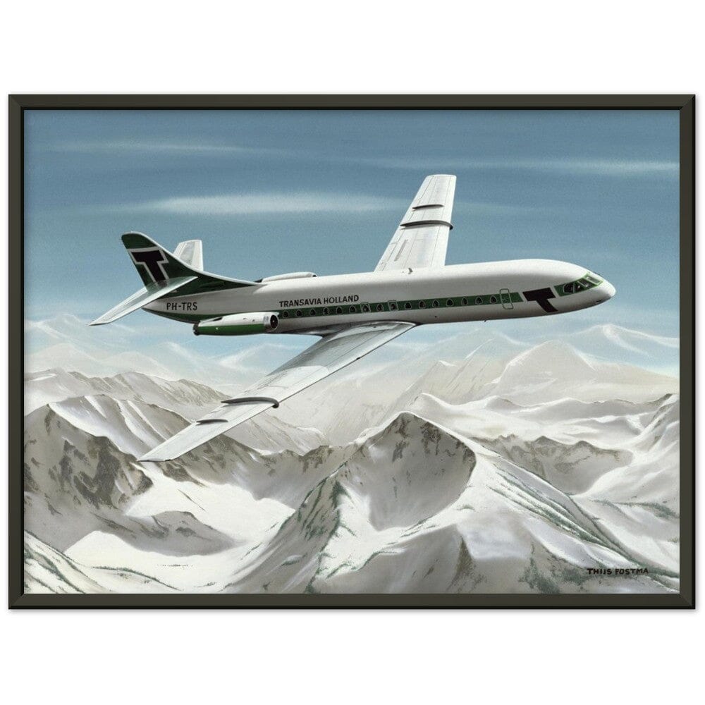 Thijs Postma - Poster - Sud-Est SE-210 Caravelle Transavia - Metal Frame Poster - Metal Frame TP Aviation Art 45x60 cm / 18x24″ Black 