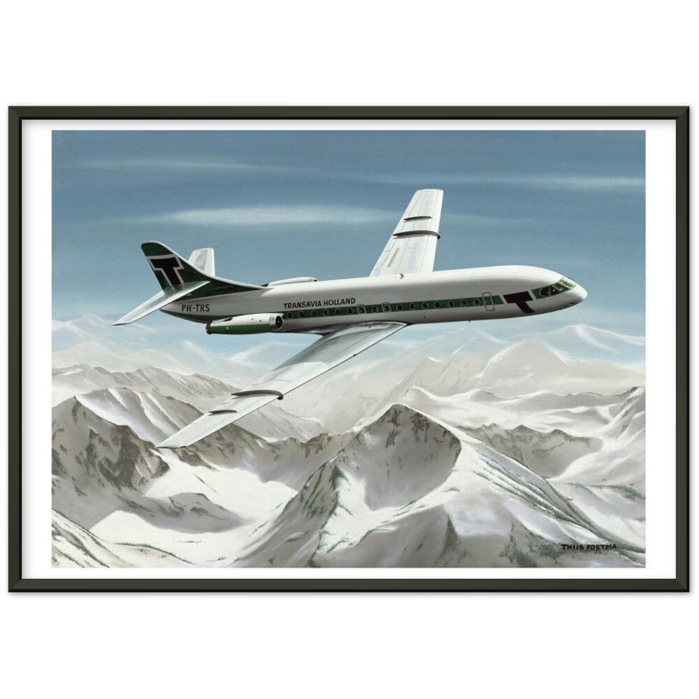 Thijs Postma - Poster - Sud-Est SE-210 Caravelle Transavia - Metal Frame Poster - Metal Frame TP Aviation Art 50x70 cm / 20x28″ Black 
