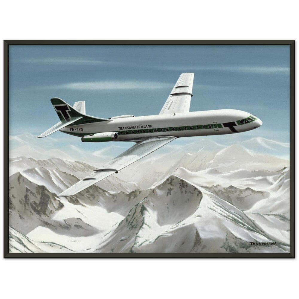 Thijs Postma - Poster - Sud-Est SE-210 Caravelle Transavia - Metal Frame Poster - Metal Frame TP Aviation Art 60x80 cm / 24x32″ Black 