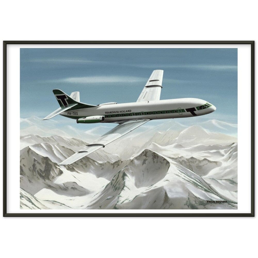 Thijs Postma - Poster - Sud-Est SE-210 Caravelle Transavia - Metal Frame Poster - Metal Frame TP Aviation Art 70x100 cm / 28x40″ Black 