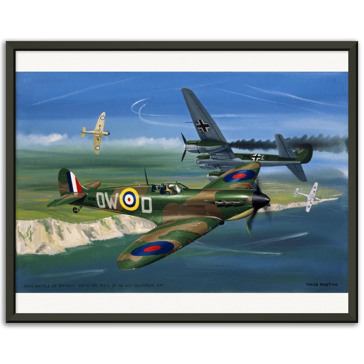 Thijs Postma - Poster - Supermarine Spitfire Mk.1 Battle Of Britain - Metal Frame Poster - Metal Frame TP Aviation Art 40x50 cm / 16x20″ Black 