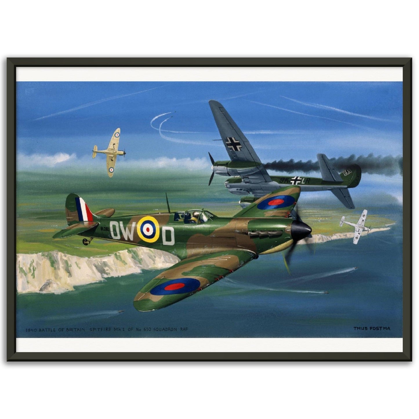 Thijs Postma - Poster - Supermarine Spitfire Mk.1 Battle Of Britain - Metal Frame Poster - Metal Frame TP Aviation Art 45x60 cm / 18x24″ Black 