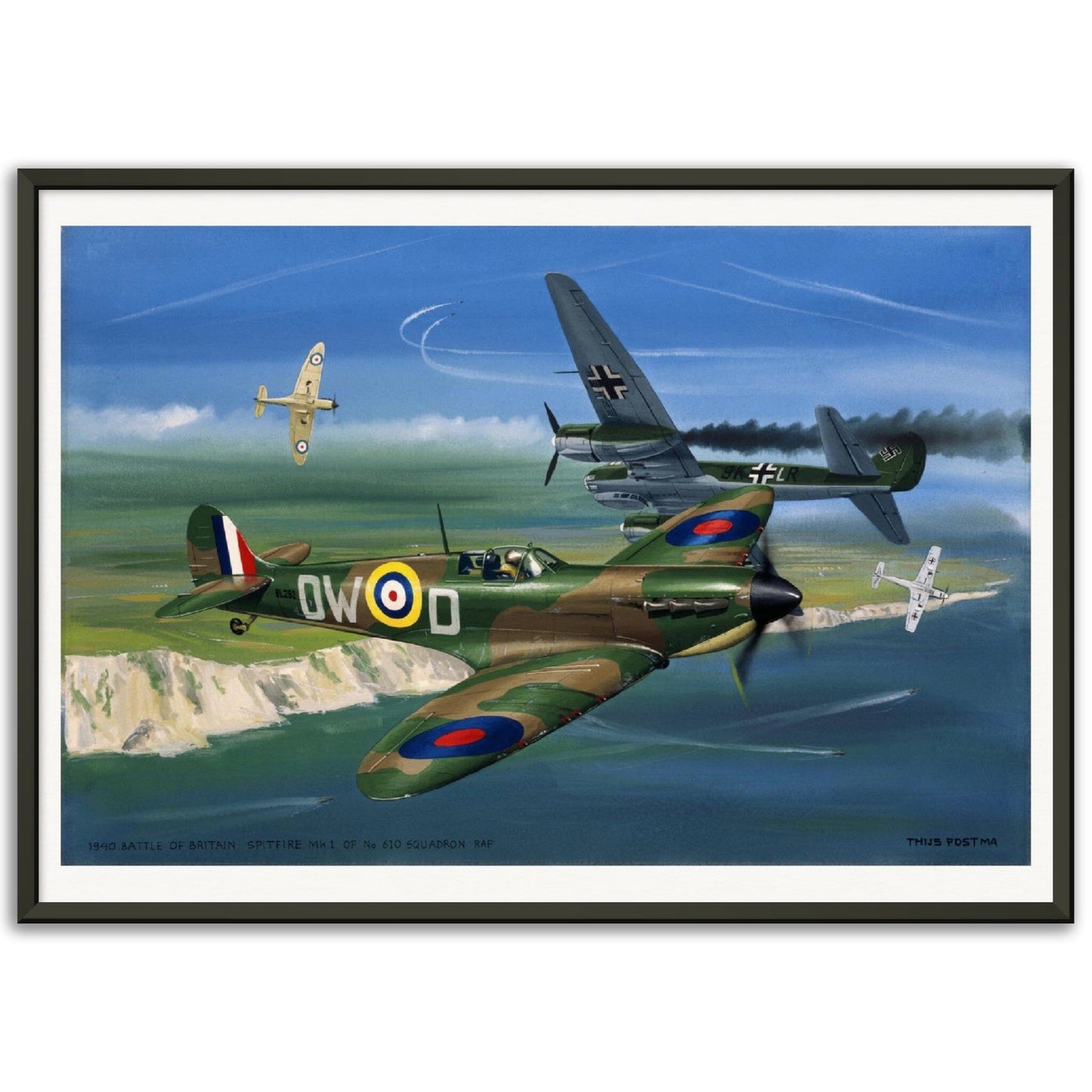 Thijs Postma - Poster - Supermarine Spitfire Mk.1 Battle Of Britain - Metal Frame Poster - Metal Frame TP Aviation Art 50x70 cm / 20x28″ Black 