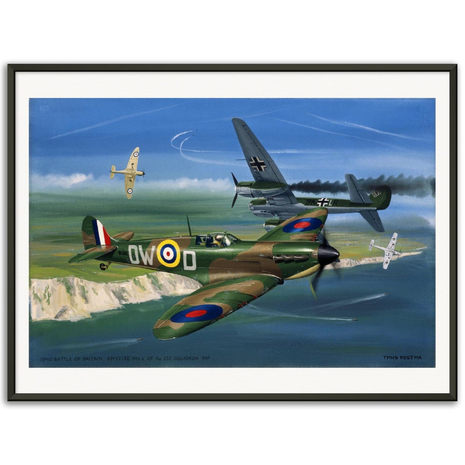 Thijs Postma - Poster - Supermarine Spitfire Mk.1 Battle Of Britain - Metal Frame Poster - Metal Frame TP Aviation Art 60x80 cm / 24x32″ Black 