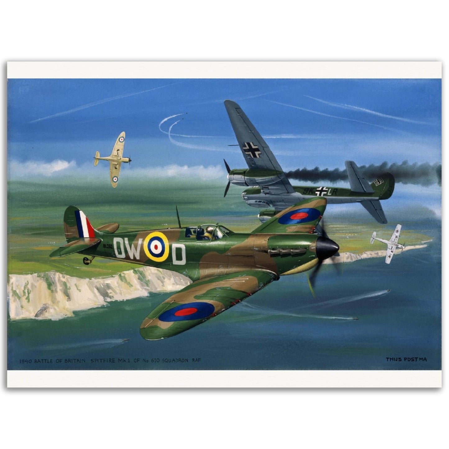 Thijs Postma - Poster - Supermarine Spitfire Mk.1 Battle Of Britain Poster Only TP Aviation Art 45x60 cm / 18x24″ 