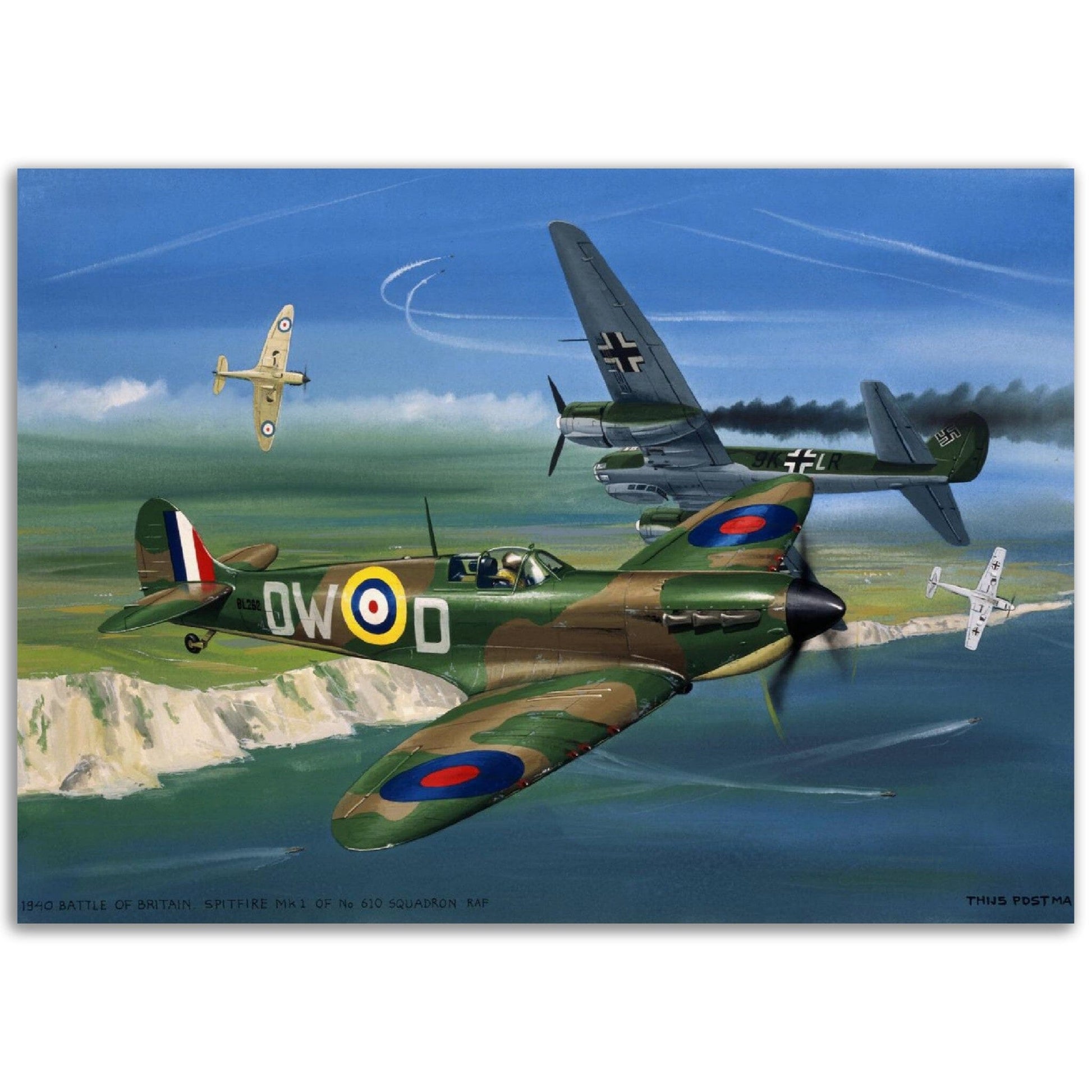 Thijs Postma - Poster - Supermarine Spitfire Mk.1 Battle Of Britain Poster Only TP Aviation Art 50x70 cm / 20x28″ 