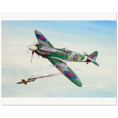 Thijs Postma - Poster - Supermarine Spitfire Mk.14 Shooting Down V-1 Flying Bomb Poster Only TP Aviation Art 40x50 cm / 16x20″ 