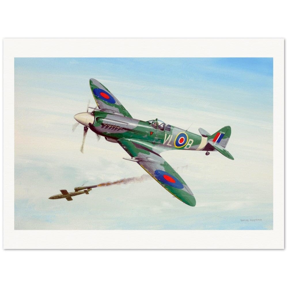 Thijs Postma - Poster - Supermarine Spitfire Mk.14 Shooting Down V-1 Flying Bomb Poster Only TP Aviation Art 60x80 cm / 24x32″ 