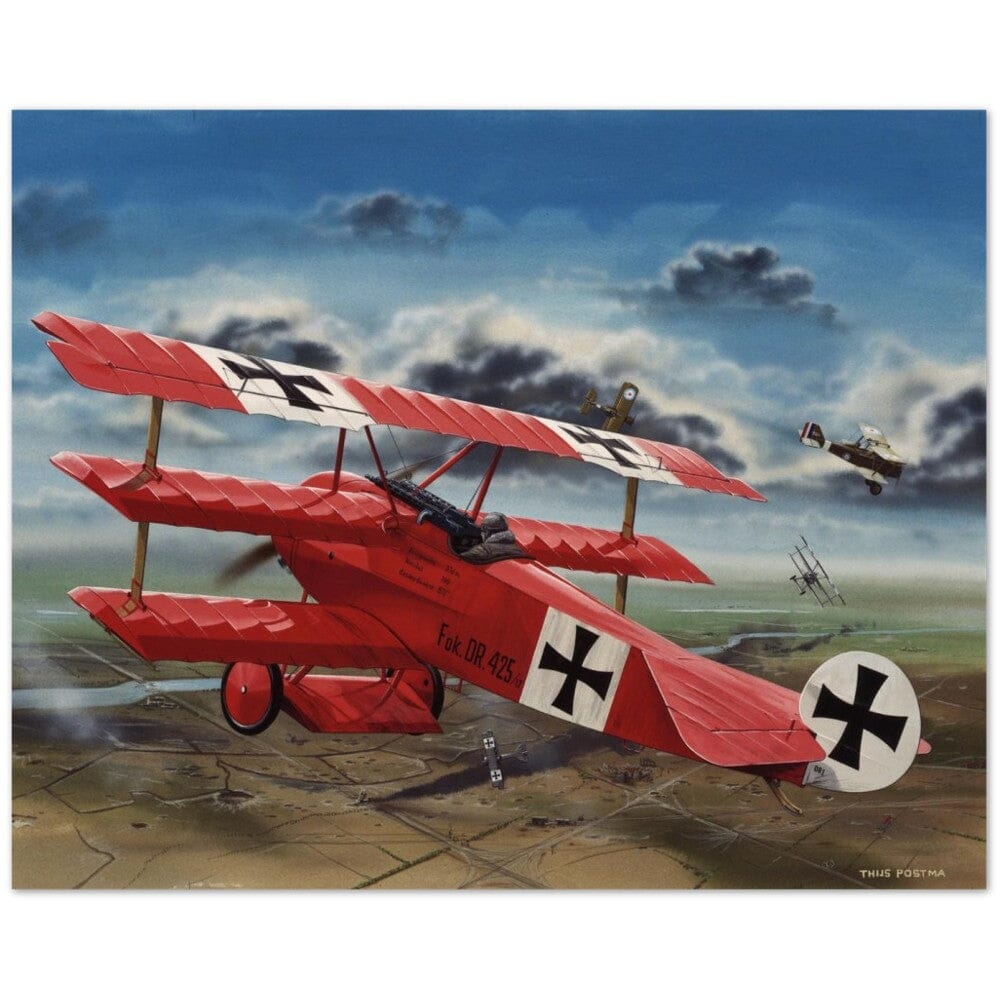 Thijs Postma - Poster - The Red Baron In His Fokker Dr.I Hunting For SE-5As Poster Only TP Aviation Art 40x50 cm / 16x20″ 