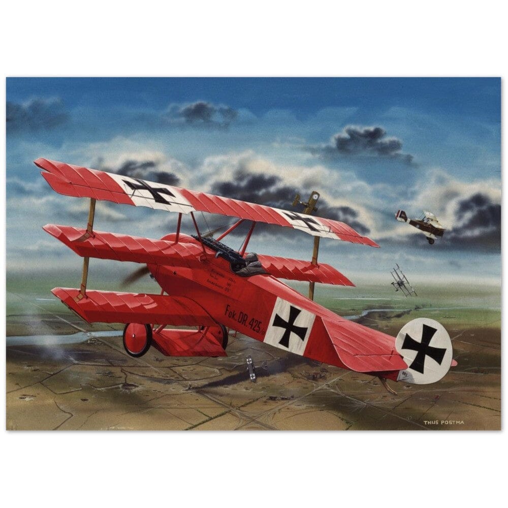 Thijs Postma - Poster - The Red Baron In His Fokker Dr.I Hunting For SE-5As Poster Only TP Aviation Art 50x70 cm / 20x28″ 