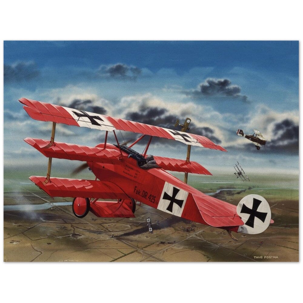 Thijs Postma - Poster - The Red Baron In His Fokker Dr.I Hunting For SE-5As Poster Only TP Aviation Art 60x80 cm / 24x32″ 
