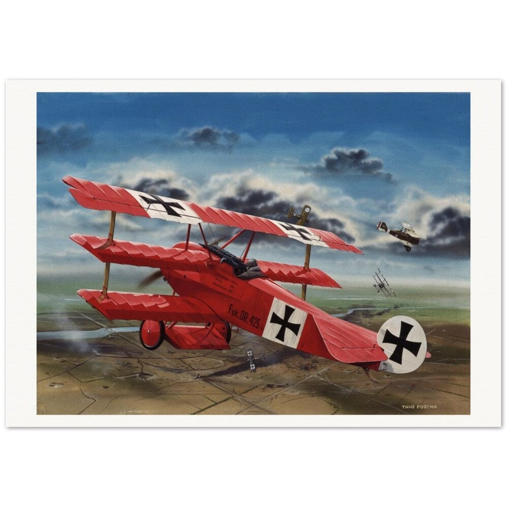 Thijs Postma - Poster - The Red Baron In His Fokker Dr.I Hunting For SE-5As Poster Only TP Aviation Art 70x100 cm / 28x40″ 