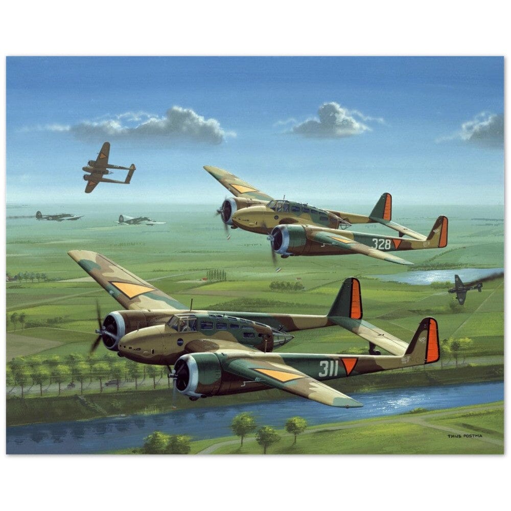 Thijs Postma - Poster - Three Fokker G.I’s Downing German Invaders Poster Only TP Aviation Art 40x50 cm / 16x20″ 