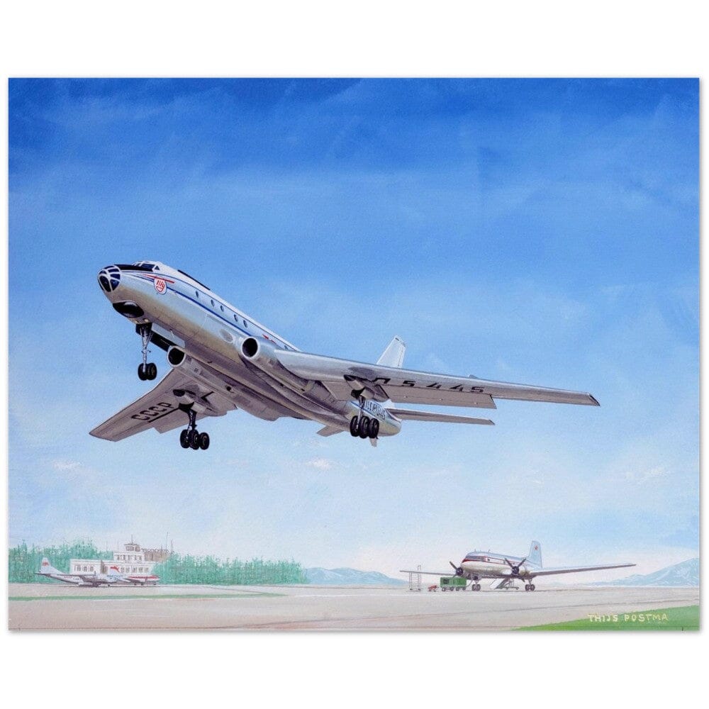 Thijs Postma - Poster - Tupolev Tu-104 Taking Off Poster Only TP Aviation Art 40x50 cm / 16x20″ 