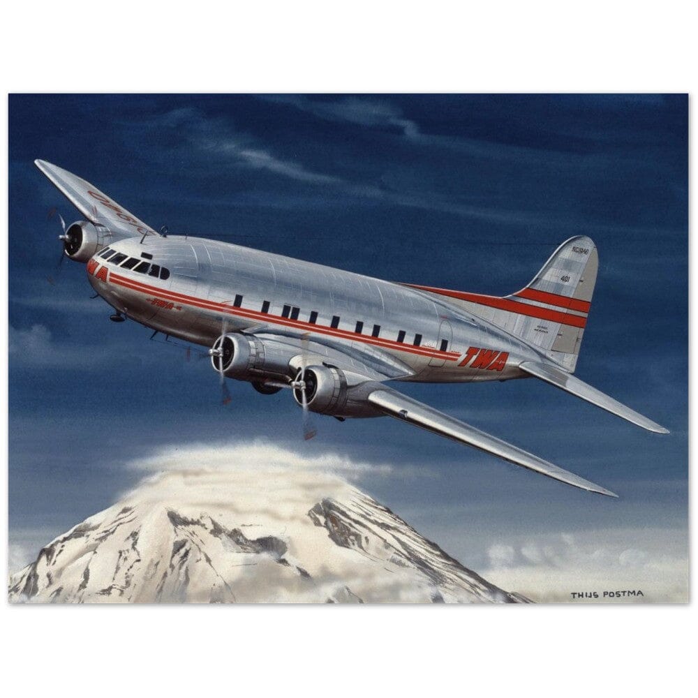 Thijs Postma - Poster - TWA Boeing 307B Stratoliner Snowy Mountain Poster Only TP Aviation Art 45x60 cm / 18x24″ 