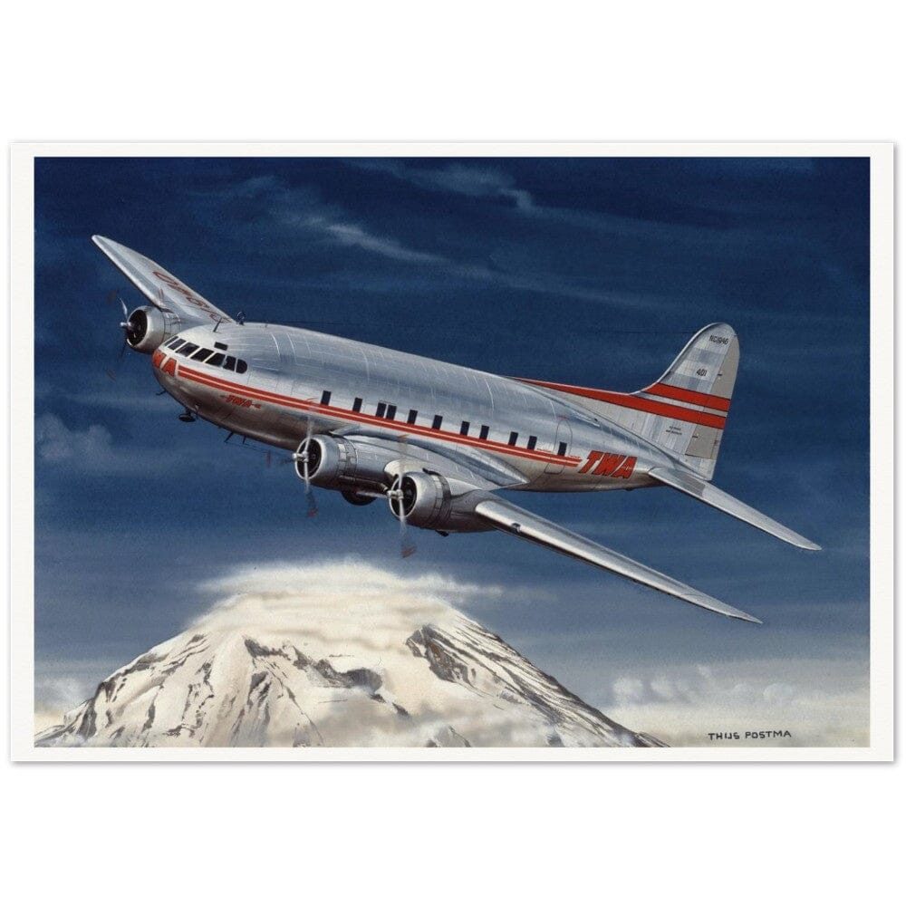 Thijs Postma - Poster - TWA Boeing 307B Stratoliner Snowy Mountain Poster Only TP Aviation Art 70x100 cm / 28x40″ 