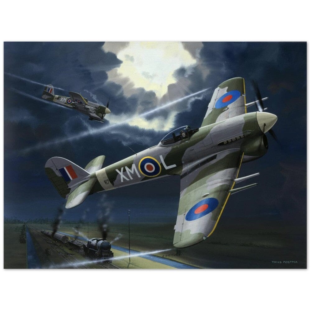 Thijs Postma - Poster - Two Hawker Typhoons Disabling A Train Poster Only TP Aviation Art 60x80 cm / 24x32″ 