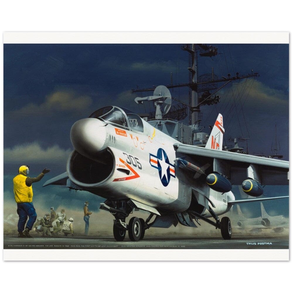 Thijs Postma - Poster - Vought A-7A Corsair II Taking Off USS Ranger Poster Only TP Aviation Art 40x50 cm / 16x20″ 