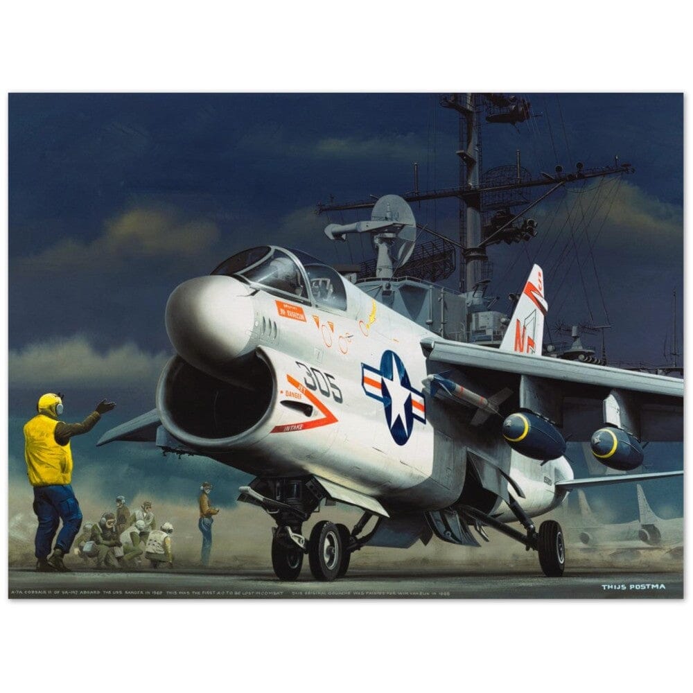 Thijs Postma - Poster - Vought A-7A Corsair II Taking Off USS Ranger Poster Only TP Aviation Art 45x60 cm / 18x24″ 