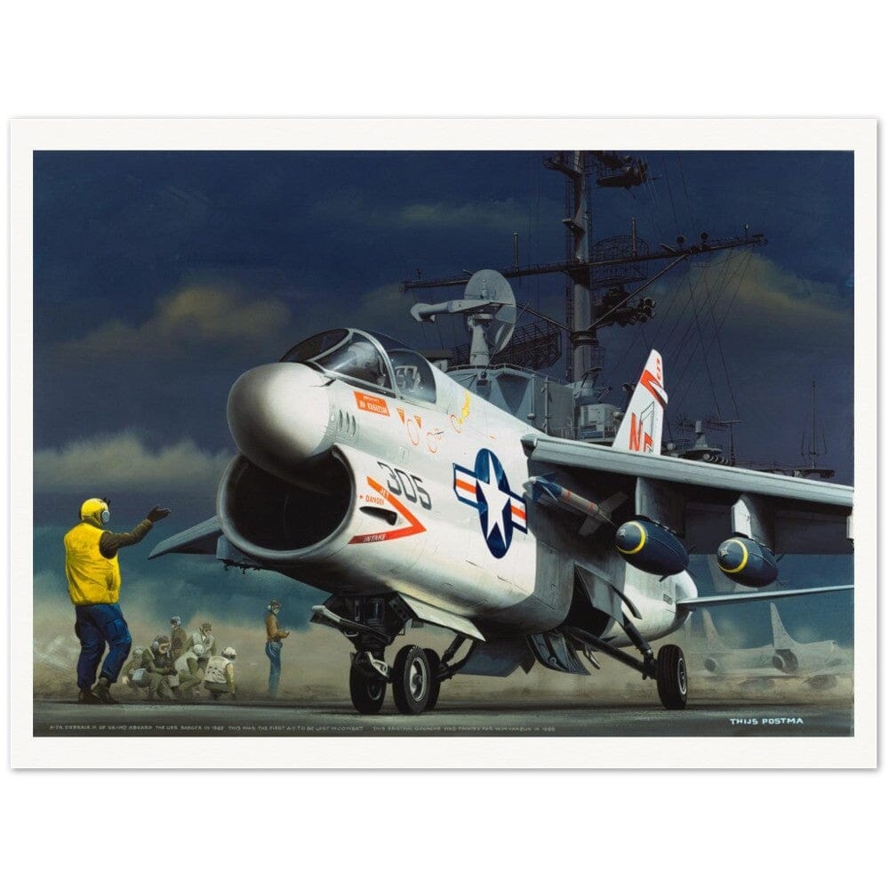 Thijs Postma - Poster - Vought A-7A Corsair II Taking Off USS Ranger Poster Only TP Aviation Art 60x80 cm / 24x32″ 