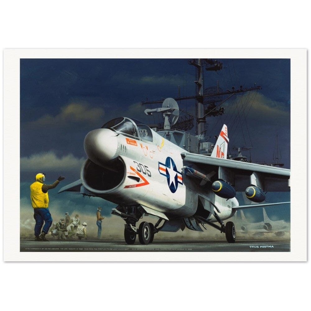 Thijs Postma - Poster - Vought A-7A Corsair II Taking Off USS Ranger Poster Only TP Aviation Art 70x100 cm / 28x40″ 