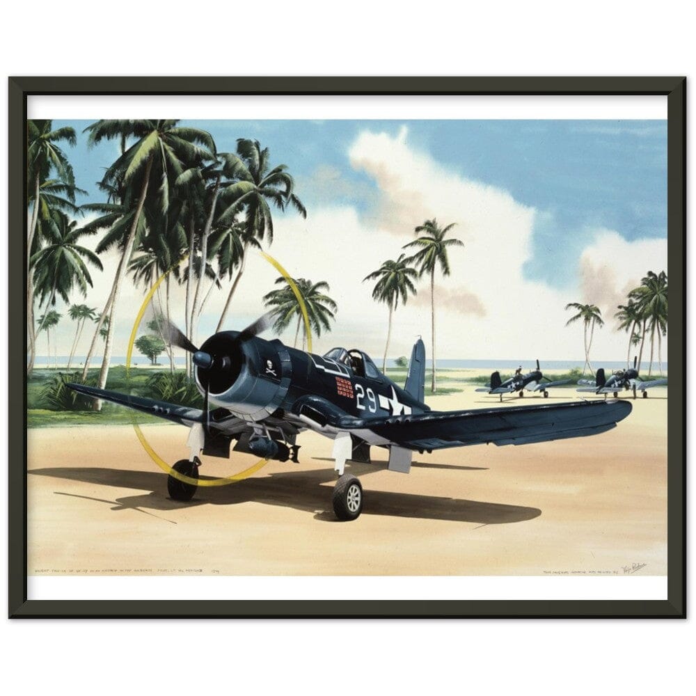 Thijs Postma - Poster - Vought F4U-1A Corsair Of Lt Ike Kepford In The Pacific - Metal Frame Poster - Metal Frame TP Aviation Art 40x50 cm / 16x20″ Black 