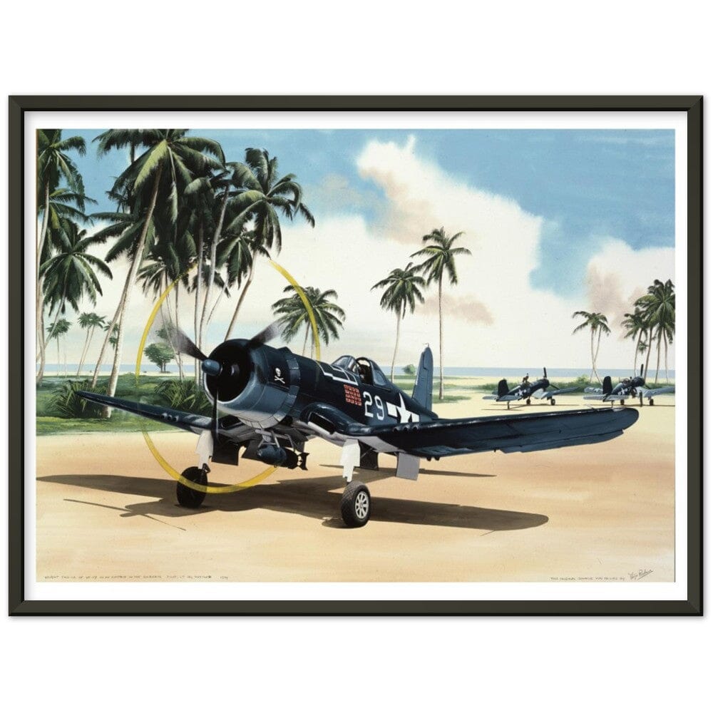 Thijs Postma - Poster - Vought F4U-1A Corsair Of Lt Ike Kepford In The Pacific - Metal Frame Poster - Metal Frame TP Aviation Art 45x60 cm / 18x24″ Black 