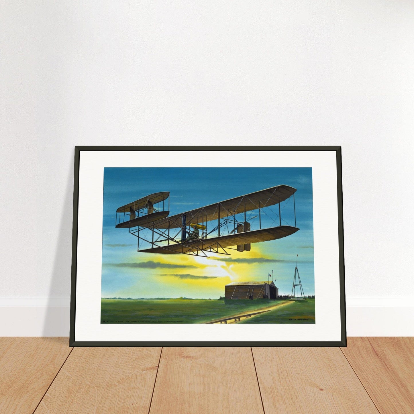 Thijs Postma - Poster - Wright Flyer First Flight Over The Netherlands 1909 - Metal Frame Poster - Metal Frame TP Aviation Art 