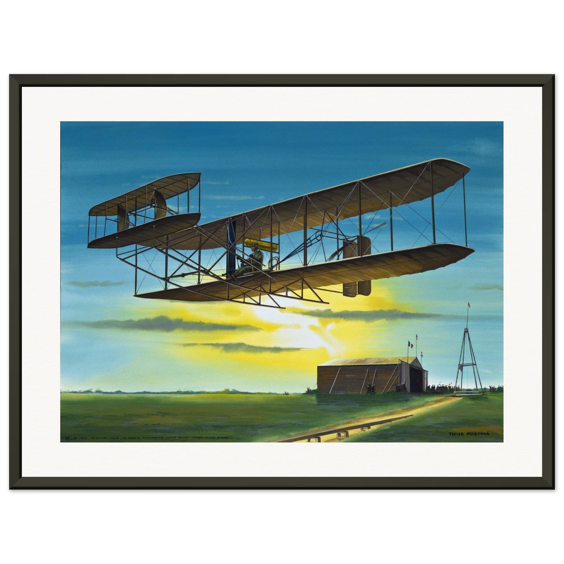 Thijs Postma - Poster - Wright Flyer First Flight Over The Netherlands 1909 - Metal Frame Poster - Metal Frame TP Aviation Art 45x60 cm / 18x24″ 