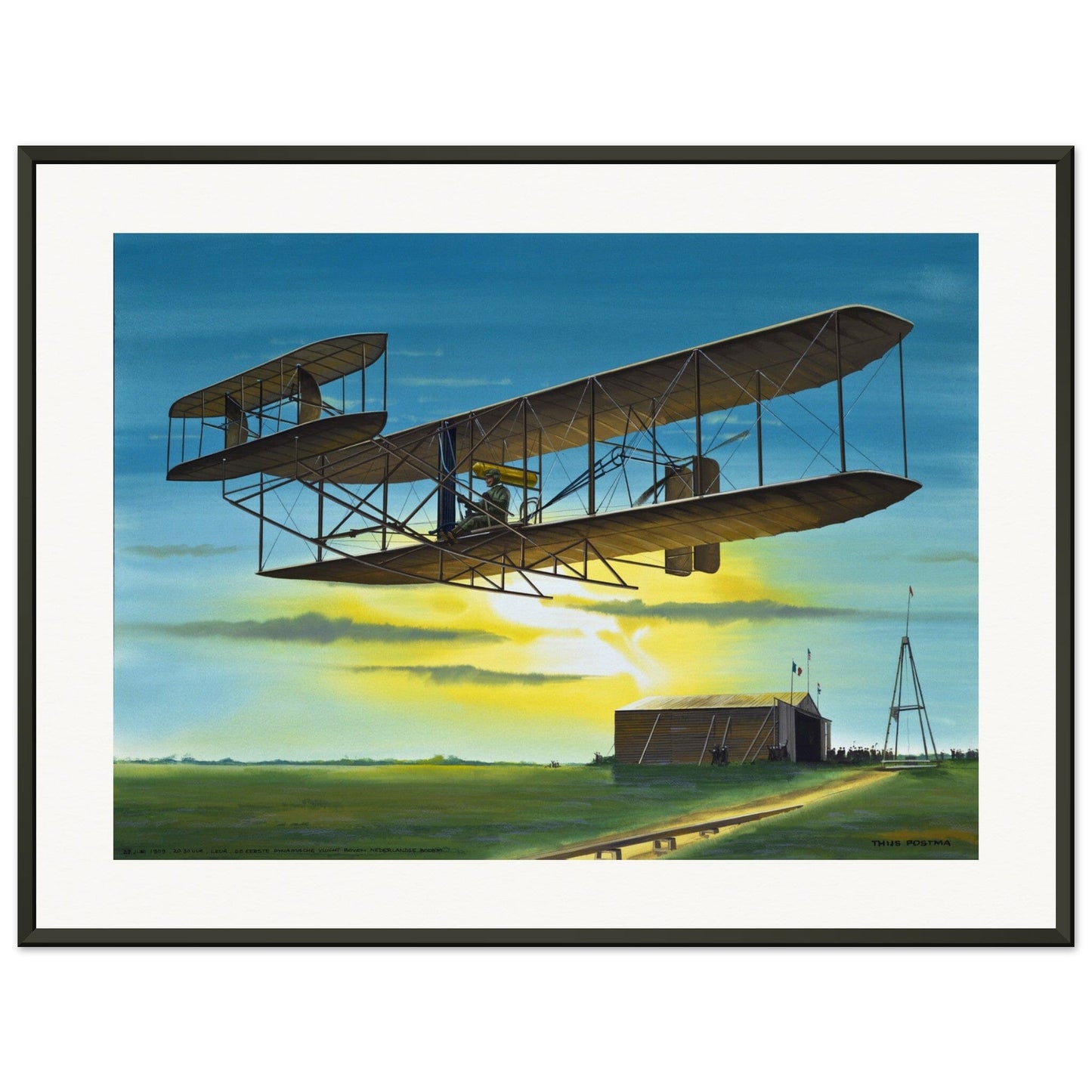 Thijs Postma - Poster - Wright Flyer First Flight Over The Netherlands 1909 - Metal Frame Poster - Metal Frame TP Aviation Art 60x80 cm / 24x32″ 
