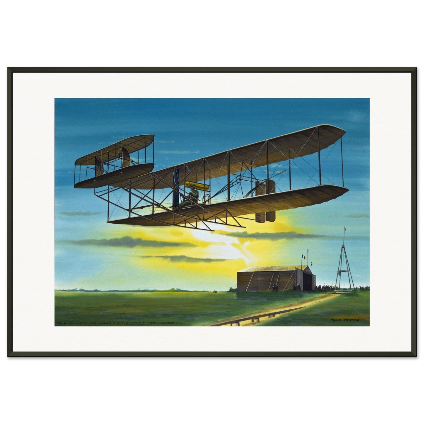 Thijs Postma - Poster - Wright Flyer First Flight Over The Netherlands 1909 - Metal Frame Poster - Metal Frame TP Aviation Art 70x100 cm / 28x40″ 